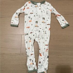 Kyte BABY White One Piece with Green Trim and Animal Print